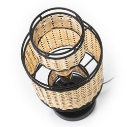 Lampe à poser en métal noir et rotin naturel, 26x26x55 cm