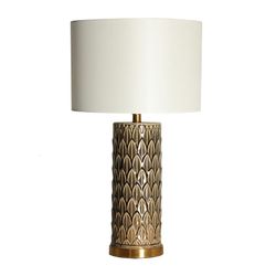 Erlea table lamp in iron, ceramic and linen in brown and beige, 38 x 38 x 68 cm