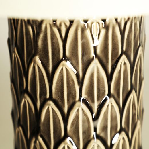 Lampe de table Erlea en fer, céramique et lin marron et beige, 38 x 38 x 68 cm