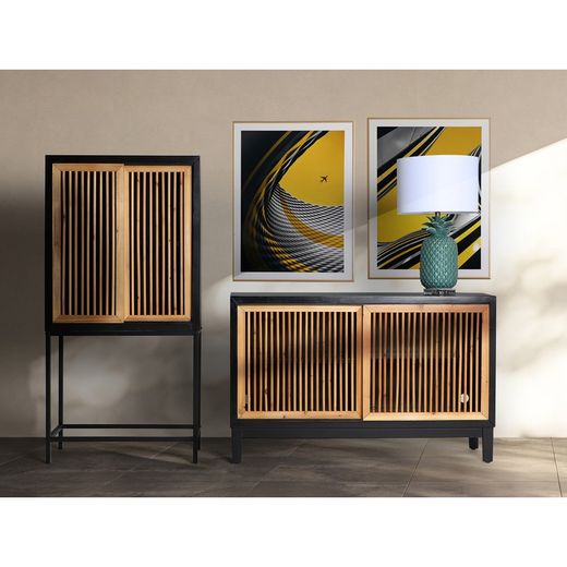 Lampe de table Eyen en fer, céramique et lin turquoise, 38 x 38 x 63 cm