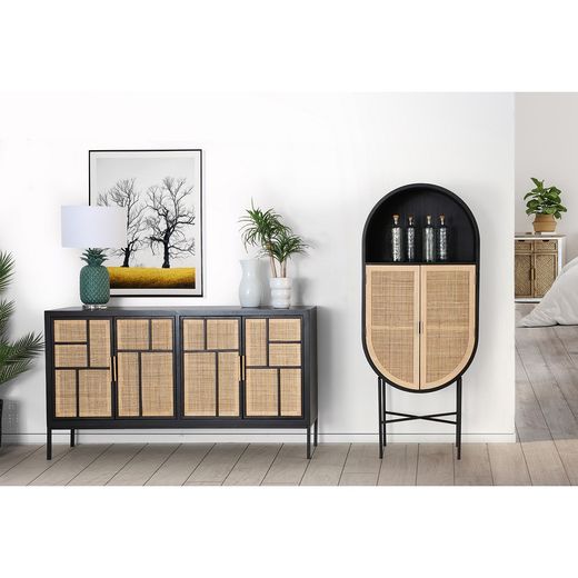 Lampe de table Eyen en fer, céramique et lin turquoise, 38 x 38 x 63 cm