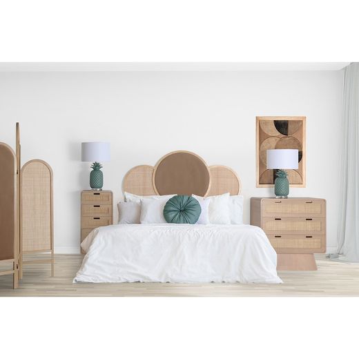 Lampe de table Eyen en fer, céramique et lin turquoise, 38 x 38 x 63 cm