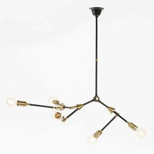 Deckenleuchte 100x6x101 Gold / Schwarz Metall ohne Glühbirnen