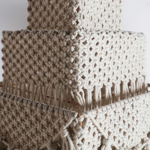 Lampa sufitowa Alayor z bawełny i żelaza w kolorze złamanej bieli, 34 x 34 x 41 cm