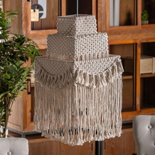 Lampa sufitowa Alayor z bawełny i żelaza w kolorze złamanej bieli, 34 x 34 x 41 cm