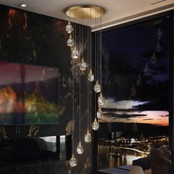 Candeeiro de tecto com 12 LEDs de vidro e luzes de metal dourado, Ø 62 x 250 cm | Aquário