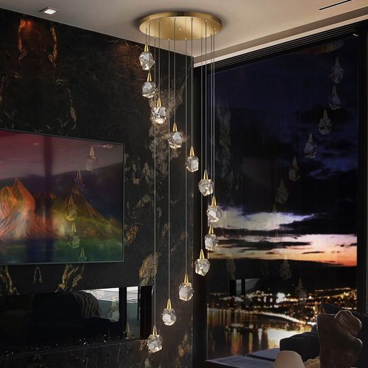 Φωτιστικό οροφής με 12 γυαλί LED και χρυσά μεταλλικά φωτιστικά, Ø 62 x 250 cm | Ενυδρείο