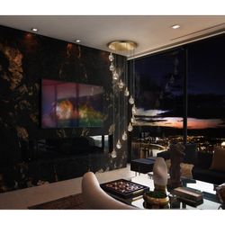 Candeeiro de tecto com 12 LEDs de vidro e luzes de metal dourado, Ø 62 x 250 cm | Aquário