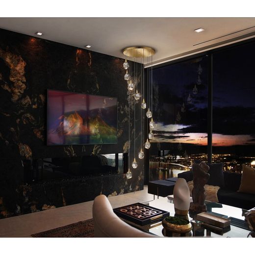 Φωτιστικό οροφής με 12 γυαλί LED και χρυσά μεταλλικά φωτιστικά, Ø 62 x 250 cm | Ενυδρείο