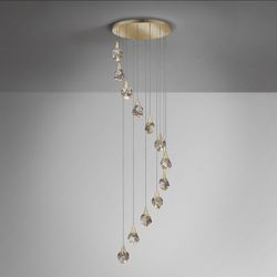 Candeeiro de tecto com 12 LEDs de vidro e luzes de metal dourado, Ø 62 x 250 cm | Aquário