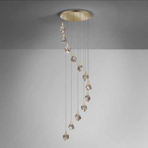Φωτιστικό οροφής με 12 γυαλί LED και χρυσά μεταλλικά φωτιστικά, Ø 62 x 250 cm | Ενυδρείο