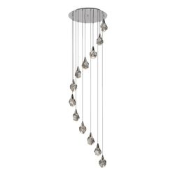 Candeeiro de tecto com 12 luzes LED de cristal e metal prateado, Ø 62 x 250 cm | Aquário