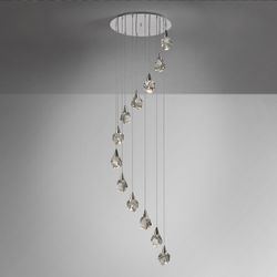 Candeeiro de tecto com 12 luzes LED de cristal e metal prateado, Ø 62 x 250 cm | Aquário