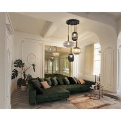 Plafondlamp met 4 lampjes in veelkleurig glas en metaal, Ø 56 x 100 cm | Regel