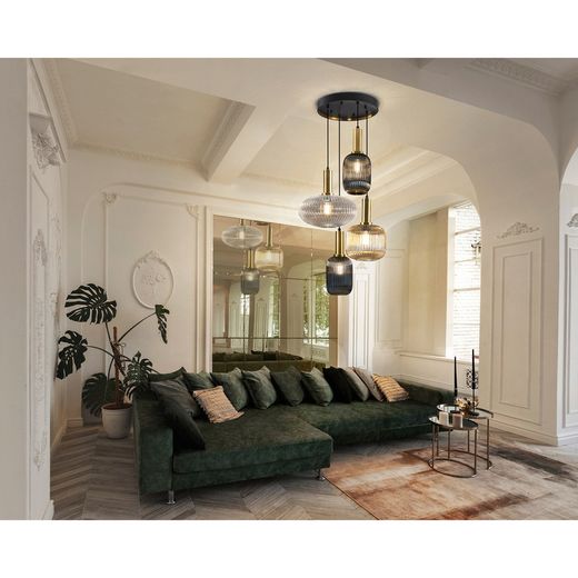 Plafondlamp met 4 lampjes in veelkleurig glas en metaal, Ø 56 x 100 cm | Regel