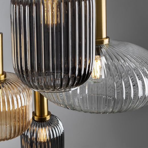 Plafondlamp met 4 lampjes in veelkleurig glas en metaal, Ø 56 x 100 cm | Regel