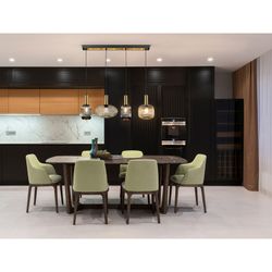 Plafondlamp met 4 lampjes in een lijn van glas en veelkleurig metaal, 98 x 30 x 33 cm | Regel