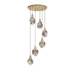 Χρυσό μεταλλικό και γυαλί 6φωτο φωτιστικό οροφής LED, Ø 39 x 120 cm | Ενυδρείο