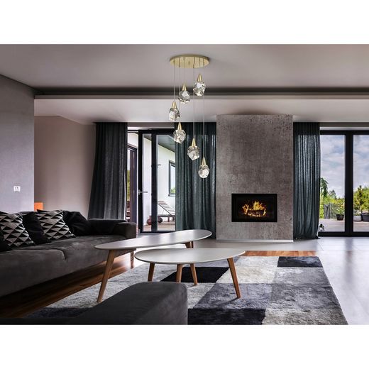 Χρυσό μεταλλικό και γυαλί 6φωτο φωτιστικό οροφής LED, Ø 39 x 120 cm | Ενυδρείο