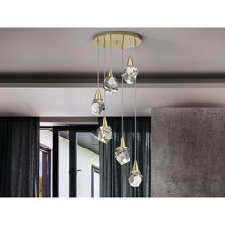 Χρυσό μεταλλικό και γυαλί 6φωτο φωτιστικό οροφής LED, Ø 39 x 120 cm | Ενυδρείο