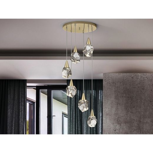 Χρυσό μεταλλικό και γυαλί 6φωτο φωτιστικό οροφής LED, Ø 39 x 120 cm | Ενυδρείο