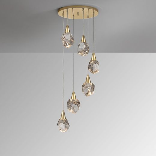 Χρυσό μεταλλικό και γυαλί 6φωτο φωτιστικό οροφής LED, Ø 39 x 120 cm | Ενυδρείο