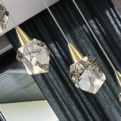 Χρυσό μεταλλικό και γυαλί 6φωτο φωτιστικό οροφής LED, Ø 39 x 120 cm | Ενυδρείο