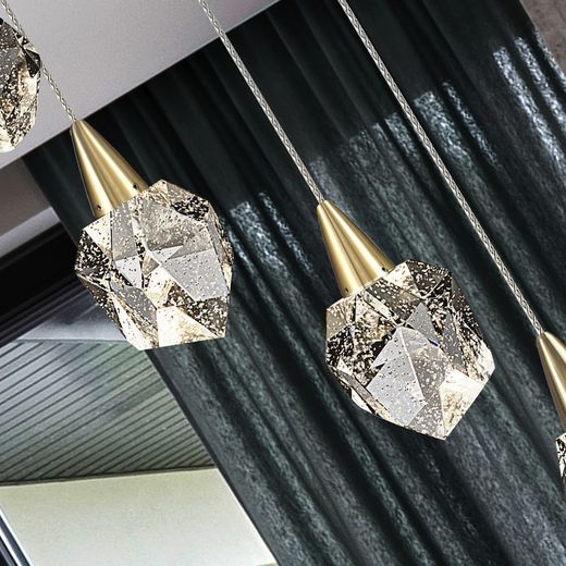 Χρυσό μεταλλικό και γυαλί 6φωτο φωτιστικό οροφής LED, Ø 39 x 120 cm | Ενυδρείο