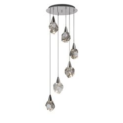 Ceiling lamp with 6 LED crystal and silver metal lights, Ø 39 x 120 cm | Aquaria
