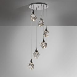 Ceiling lamp with 6 LED crystal and silver metal lights, Ø 39 x 120 cm | Aquaria