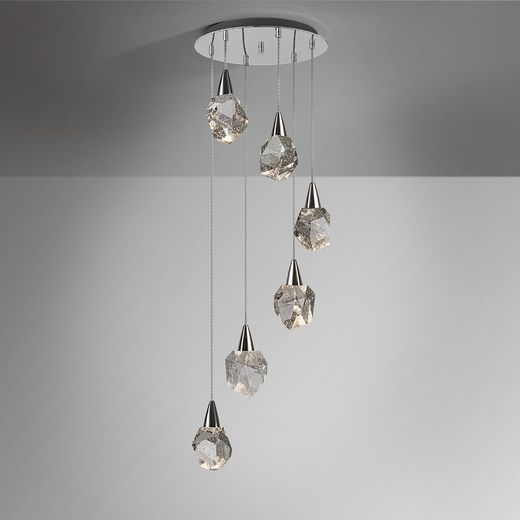 Ceiling lamp with 6 LED crystal and silver metal lights, Ø 39 x 120 cm | Aquaria