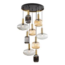 Candeeiro de tecto com 9 luzes em vidro multicolorido e metal, Ø 80 x 155 cm | Regra