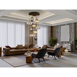 Candeeiro de tecto com 9 luzes em vidro multicolorido e metal, Ø 80 x 155 cm | Regra