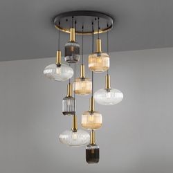 Plafondlamp met 9 lampjes in veelkleurig glas en metaal, Ø 80 x 155 cm | Regel