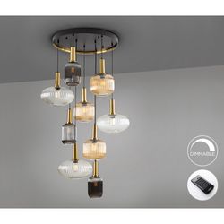 Plafondlamp met 9 lampjes in veelkleurig glas en metaal, Ø 80 x 155 cm | Regel