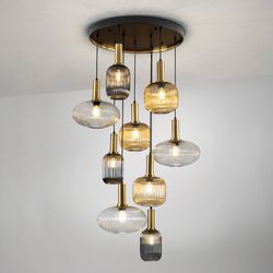 Candeeiro de tecto com 9 luzes em vidro multicolorido e metal, Ø 80 x 155 cm | Regra