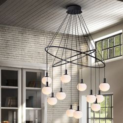 Candeeiro de teto de 12 luzes de vidro e metal preto / branco global, Ø91x145cm