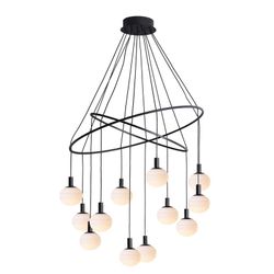 Candeeiro de teto de 12 luzes de vidro e metal preto / branco global, Ø91x145cm