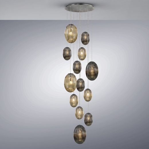 Plafonnier à 13 lumières en Métal et Verre Ovila, Ø96x300cm