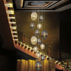 Plafonnier à 13 lumières en Métal et Verre Ovila, Ø96x300cm