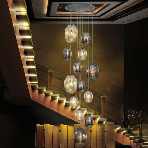 Plafonnier à 13 lumières en Métal et Verre Ovila, Ø96x300cm