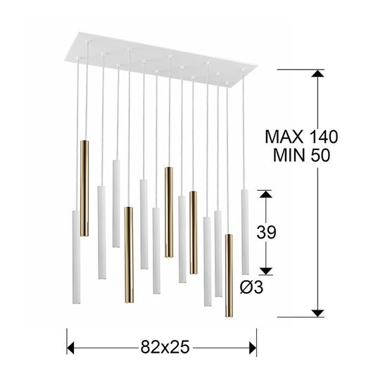 Ceiling Lamp 14 lights Led Metal Varas Gold / Black, 82x25x40cm