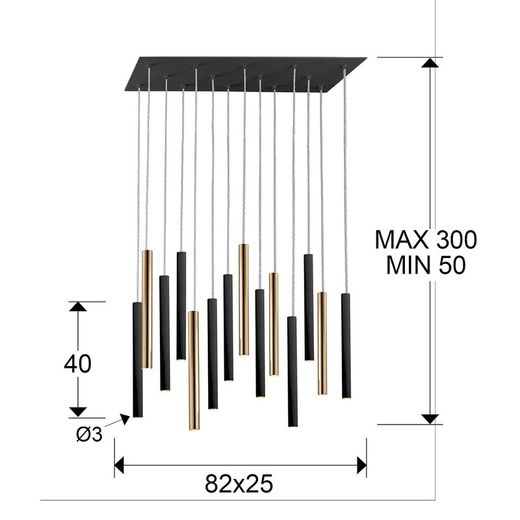 Plafonnier 14 lumières Led Métal Varas Noir / Blanc, 82x25x40cm