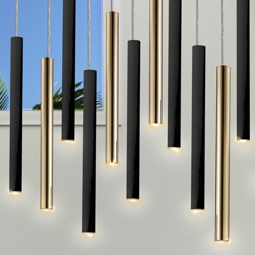 Plafonnier 14 lumières Led Métal Varas Noir / Blanc, 82x25x40cm