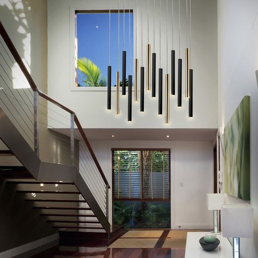 Plafonnier 14 lumières Led Métal Varas Noir / Blanc, 82x25x40cm