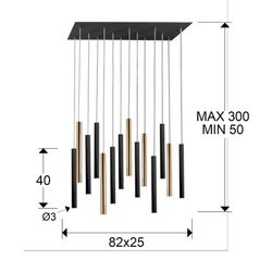 Plafoniera 14 luci Led Metallo Varas Nero/oro, 82x25x40cm