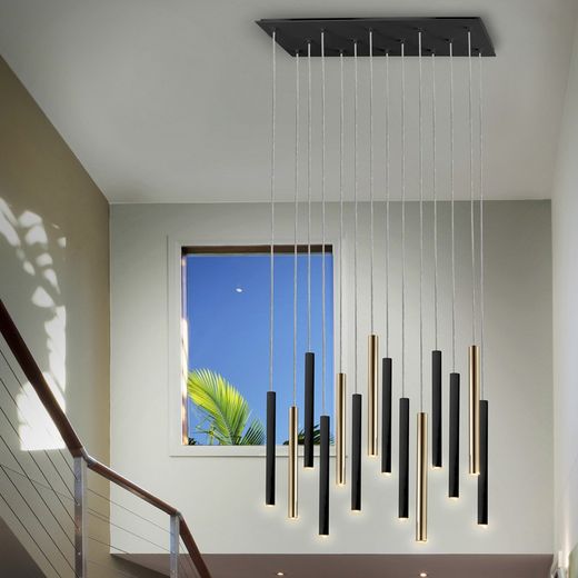 Ceiling Lamp 14 lights Led Metal Varas Black / Gold, 82x25x40cm