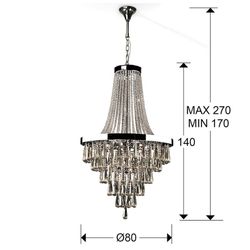Candeeiro de tecto Palace Smoky Metal e Vidro com 22 luzes, Ø80x140cm