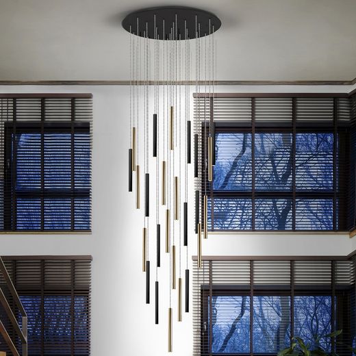 Plafonnier 25 lumières Led Métal Varas Or / Noir, Ø90x300cm