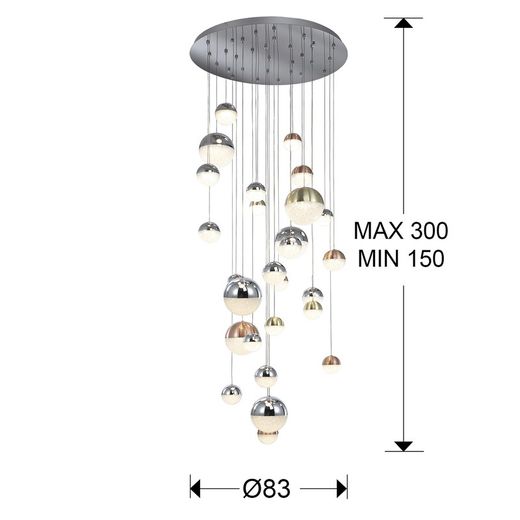 Φωτιστικό Οροφής με 27 φωτιστικά Led Metal Sphere, Ø83x220cm
